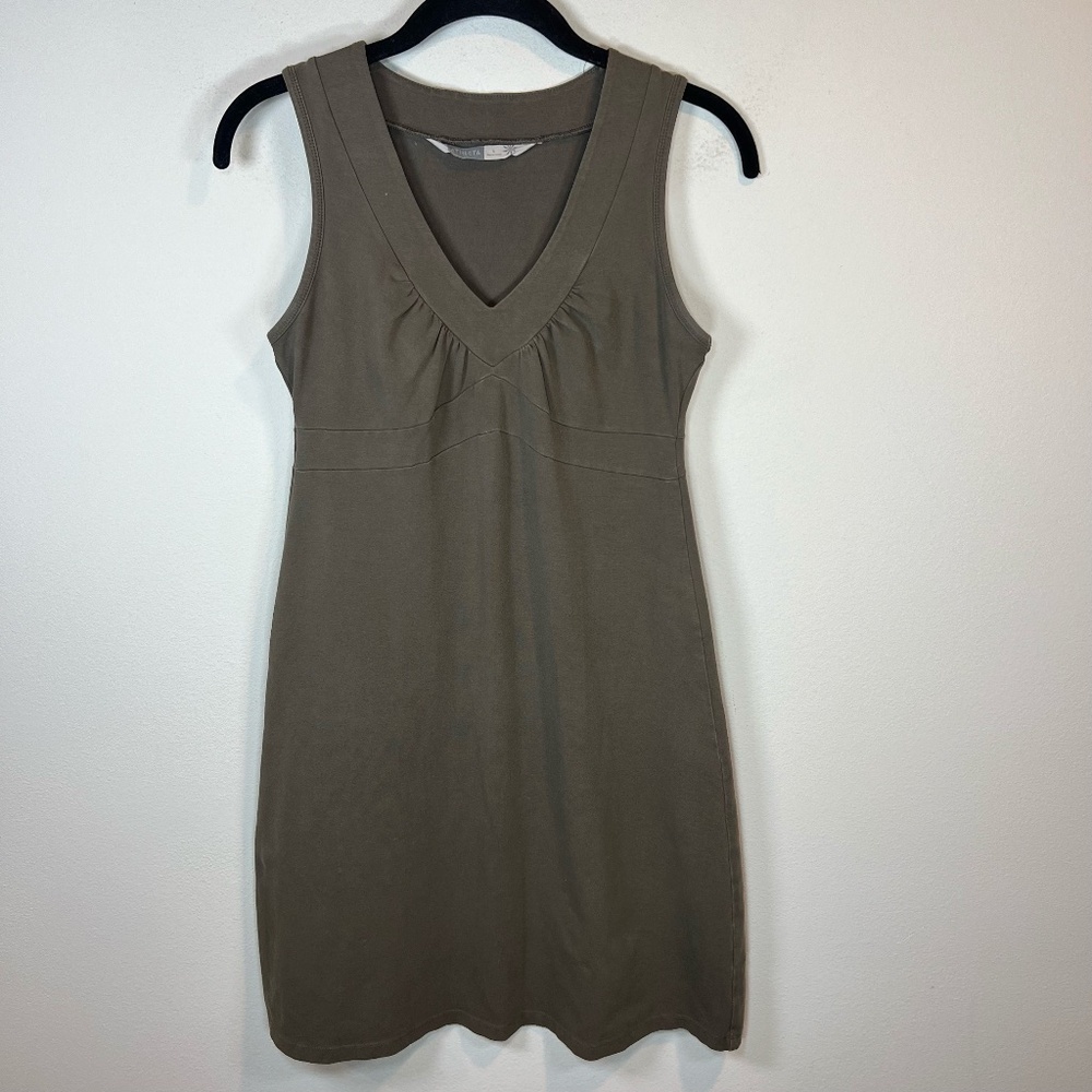 Athleta Señorita Organic Cotton Dress Olive Green Knee Length Sleeveless VNeck S